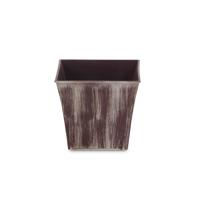 HomeRoots 7" Brown and Ivory Abstract Recycled Plastic Indoor Outdoor Square Pot Planter