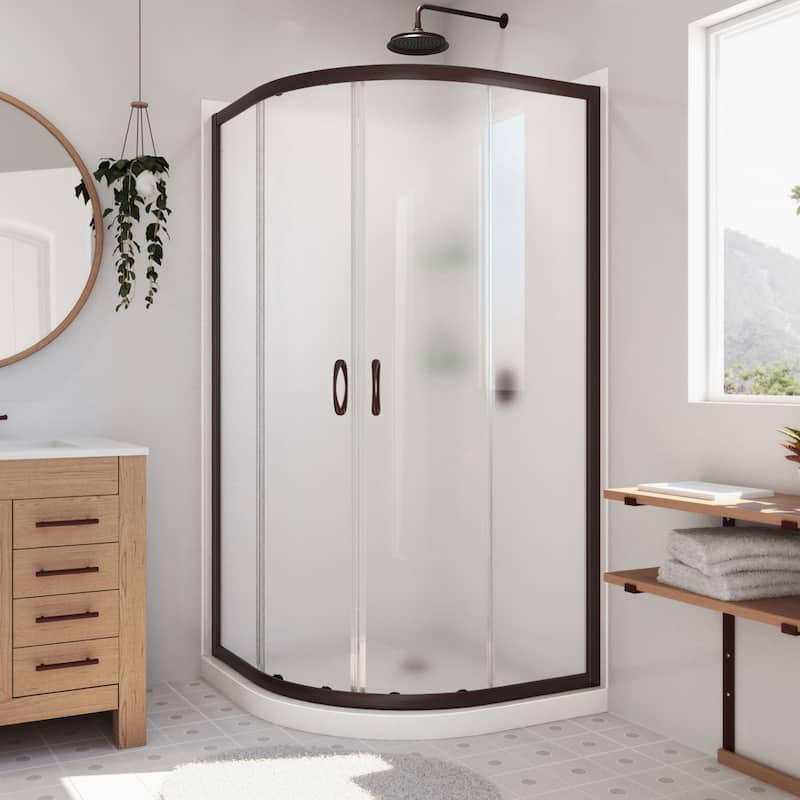 DreamLine Prime 36 in. x 36 in. x 76 3/4 in. H Shower Enclosure, Shower Base and Acrylic Backwall Kit - 36" x 36" - 36" x 36" - Oil Bronze; White; Frosted Glass
