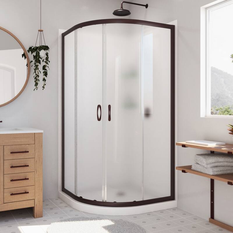 DreamLine Prime 38 in. x 38 in. x 76 3/4 in. H Shower Enclosure, Shower Base and Acrylic Backwall Kit - 38" x 38" - Oil Bronze; White; Frosted Glass