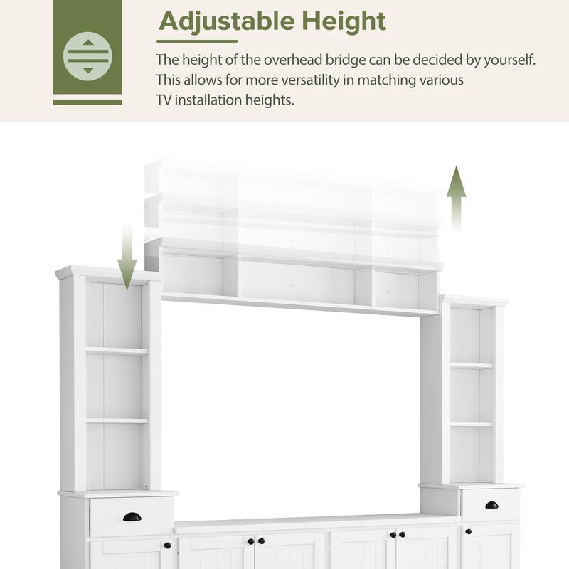 Modern Wall Unit Set for TVs Up to 75" with Adjustable Bridge & Ample Storage - Includes Bookcase, Wine Rack & Display Case