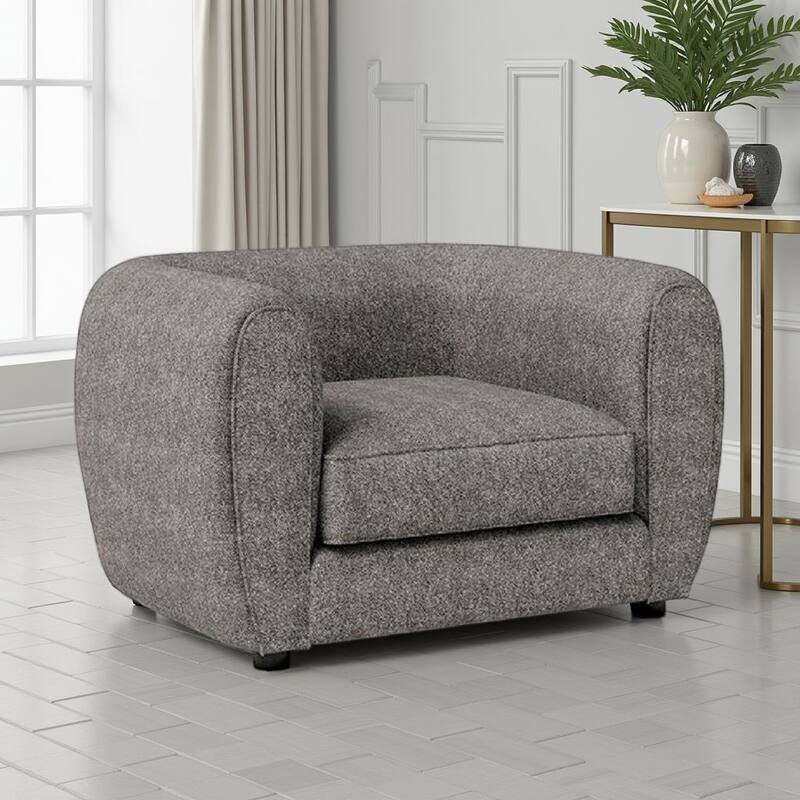Dly Sofa Chair, Charcoal Gray Boucle, Black Wood, Tuxedo-Inspired Design