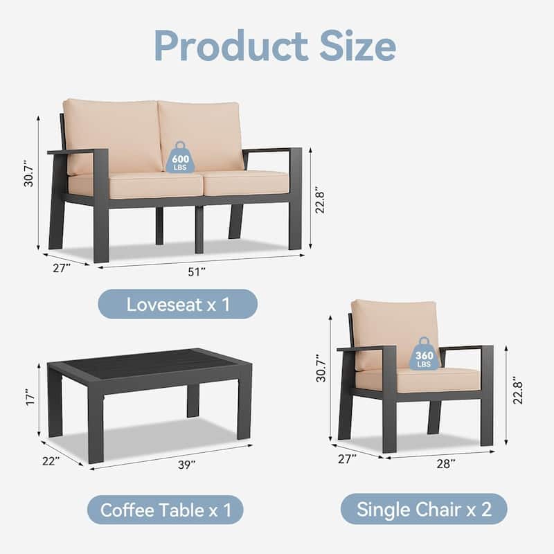 4 Pieces Patio Furniture Set Outdoor Aluminum Furniture Set