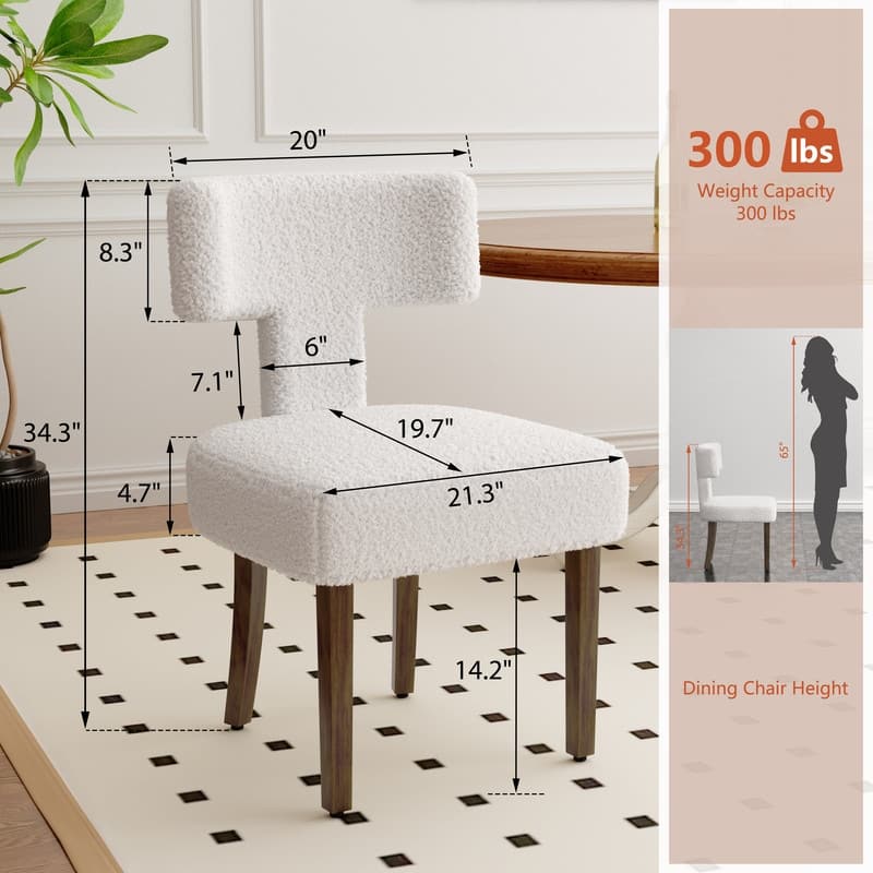 Dining Chairs Boucle Fabric Lamb Upholstered T-Shape (Set of 4)