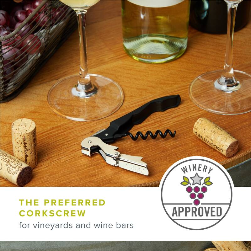 True TrueTap Double Hinged Waiter's Corkscrew, Black Wine Bottle Opener