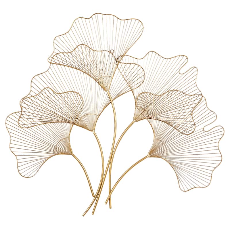 Metal Floral Wire Cutout Ginkgo Leaf Home Wall Decor - Copper or Gold- Roche River Decor - Gold