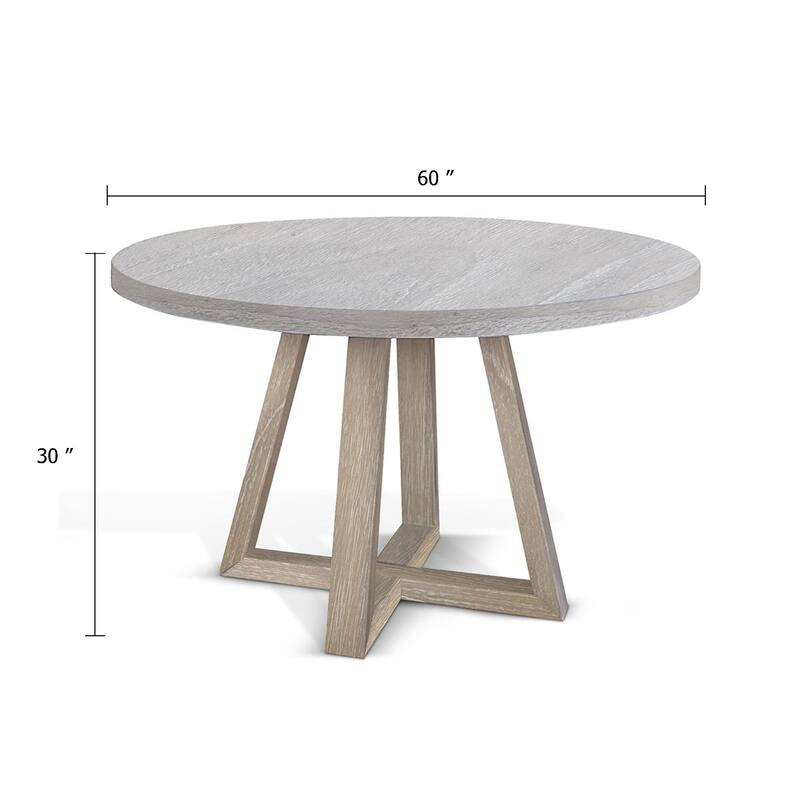 Dilly Dining Table, 60 Inch Round, Pedestal Base, Wheat Light Gray Wood - Light Gray, Natural Wheat Gray