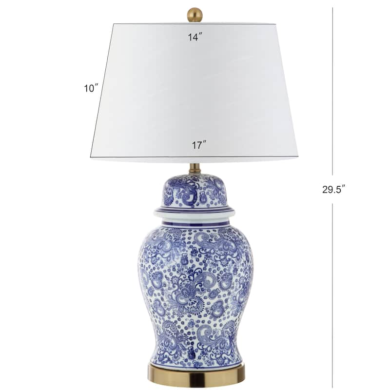 Grace 29.5" Ceramic LED Table Lamp, Blue/White by JONATHAN Y