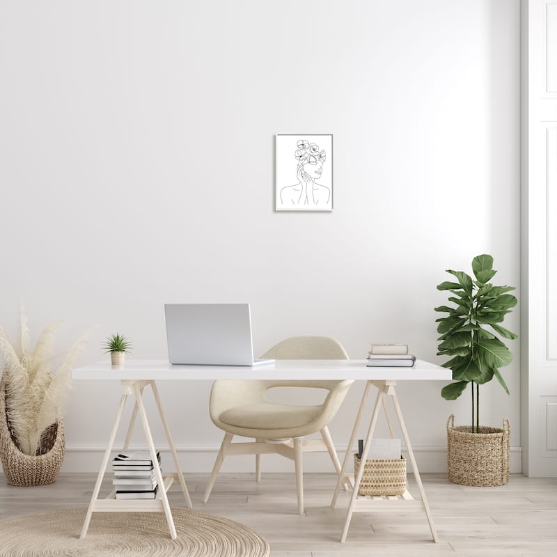 Stupell Female Flowers in Hair Minimal Line Drawing Framed Wall Art