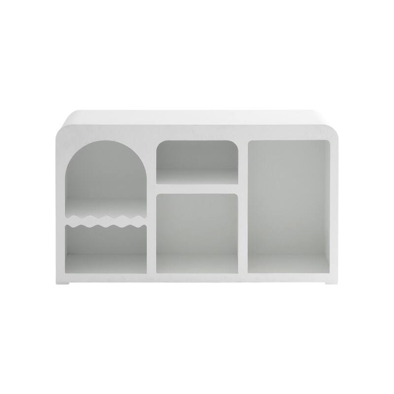 HomeRoots 30" White Fiberglass Cut Out Console Table With Shelves - 30.00 in. x 50.00 in. x 15.00 in.