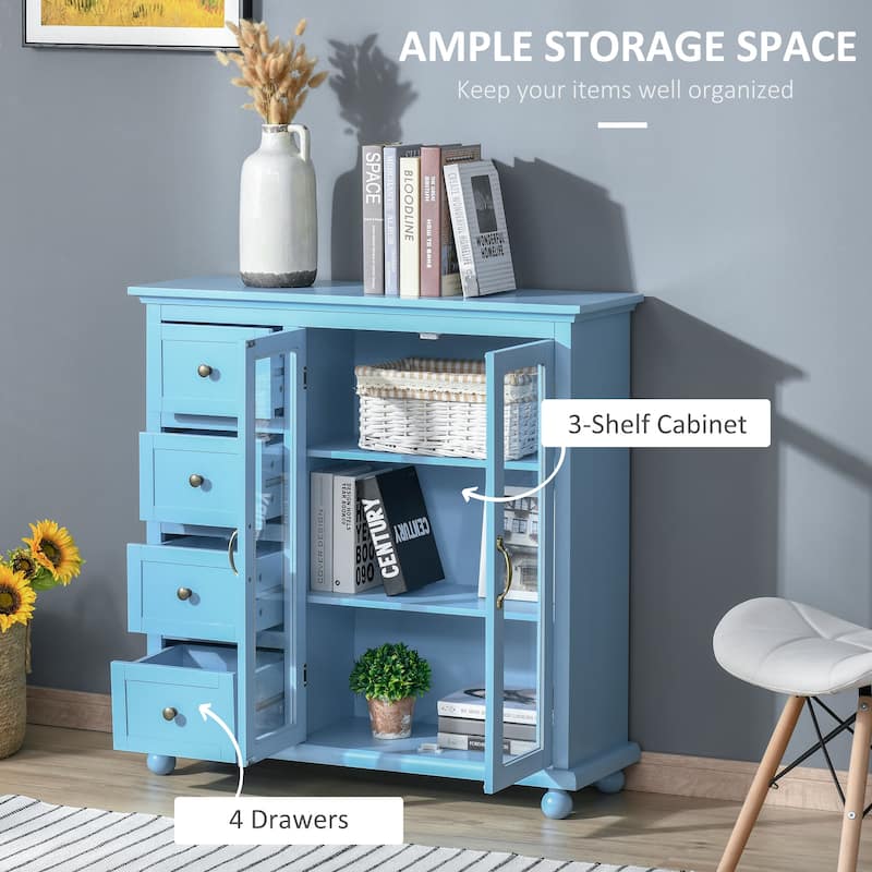 HOMCOM Storage Sideboard Cabinet with 4 Drawers and Glass Door Cupboard, Console Table for Living Room Dining Room Kitchen