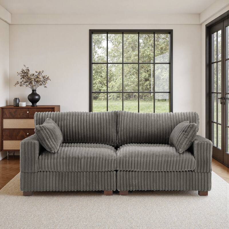 Upholstered Plush Flannel Modular Sectional Sofa with Pillows,Ajustable Headrest