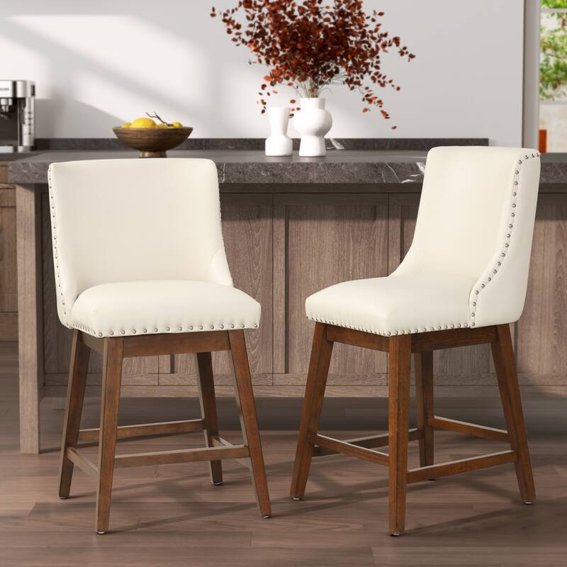 26'' Swivel Upholstered Counter Stool with Solid Wood Frame (Set of 2)