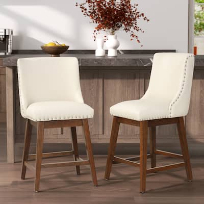 26'' Swivel Upholstered Counter Stool with Solid Wood Frame (Set of 2)
