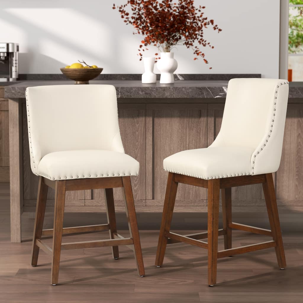 26'' Swivel Upholstered Counter Stool with Solid Wood Frame (Set of 2)