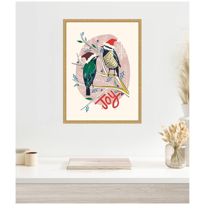 Kate and Laurel Sylvie Framed Canvas Winter Fellow Birds by Hannah Beisang
