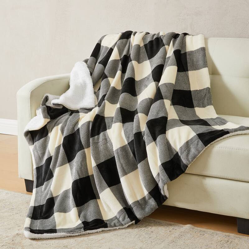 Linery & Co. Velvet Plush Reversible Sherpa Throw Blanket