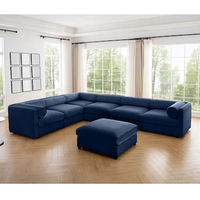 Modern 7-Piece Modular Sofa with Storage Armrests 6 Seats & 1 Storage Ottoman