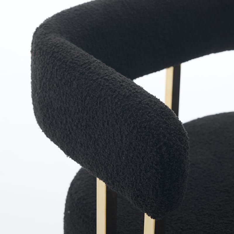 Modern Decorative Side Chair with Gold Metal Legs & Teddy Fleece, No Wheels - 2PC