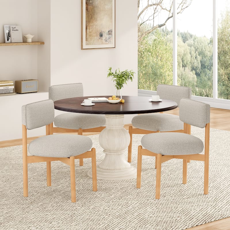 Modern Wooden Blended Linen Dining Chair (Set of 2)