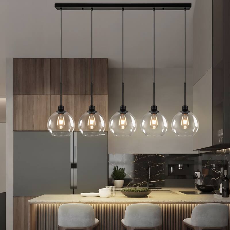 Starsky 3/5 Light Modern Linear Chandelier Cluster Kitchen Island Light with Glass Globe Shade