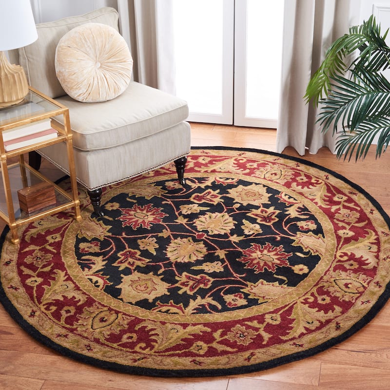 SAFAVIEH Handmade Classic Rukiye Traditional Oriental Wool Rug - 3'6" Round - Black/Burgundy