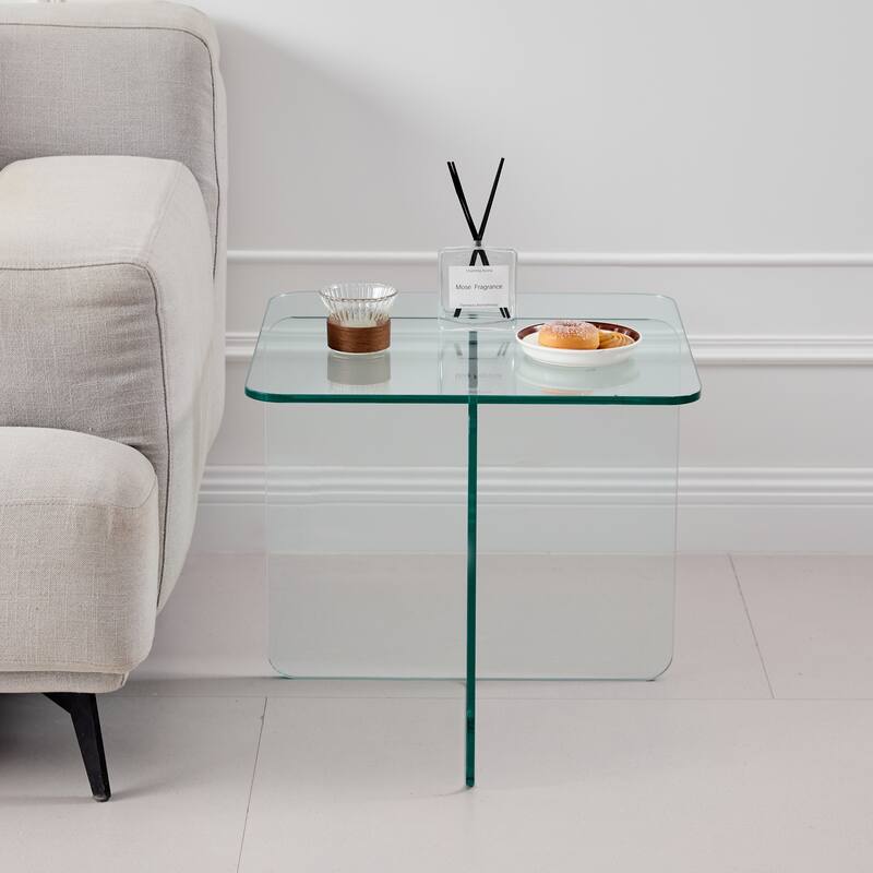 Tempered Clear Glass SideTable, Small Tea Table, Night Stand Tempered Glass