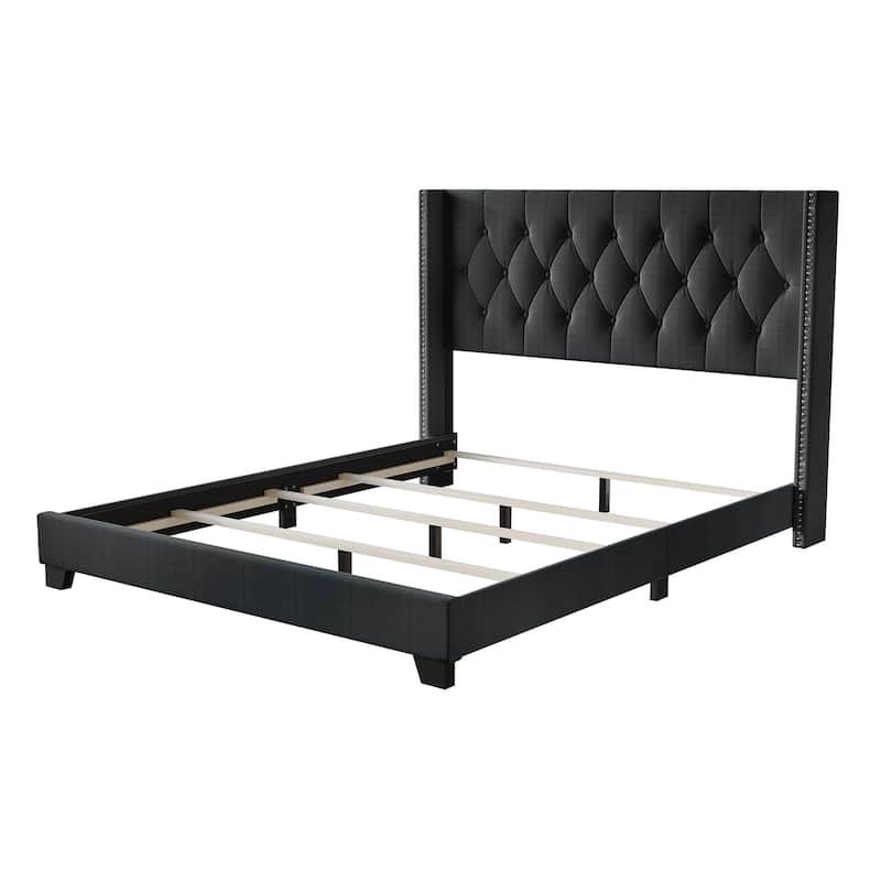 CraftPorch Glam Button Tufted Wingback Upholstered Bed