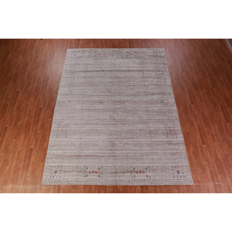 Hand Knotted Oriental 100% Wool Carpet Tribal Stripe Beige & Ivories Gabbeh Area Rug - 12' 3'' X 9' 2''