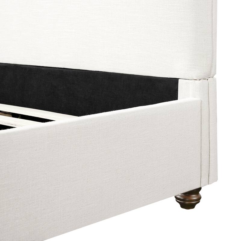 Christopher Knight Home - Modern Linen Upholstered Bed Frame with Solid Wood Legs and a Robust Headboard and Footboard