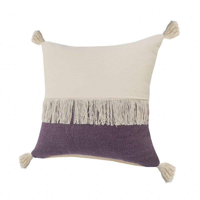 HomeRoots 20" X 20" Purple And Off-White 100% Cotton Zippered Pillow