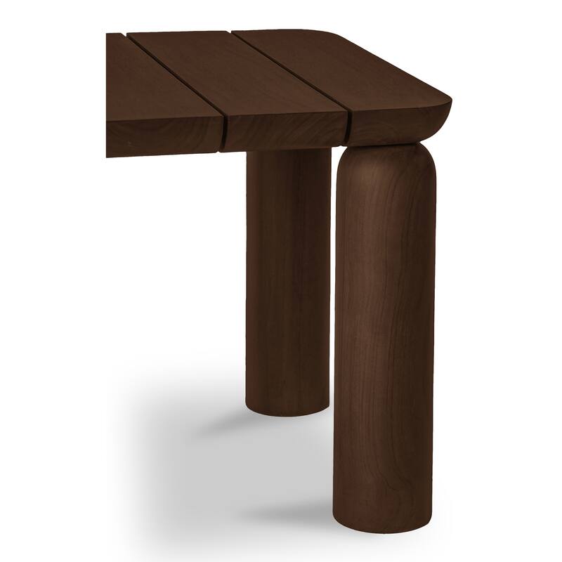 NADAAL STUDIOS Thalira Outdoor Side Table, Slatted Top in Solid Teak, Sculptural Form, Brown Finish
