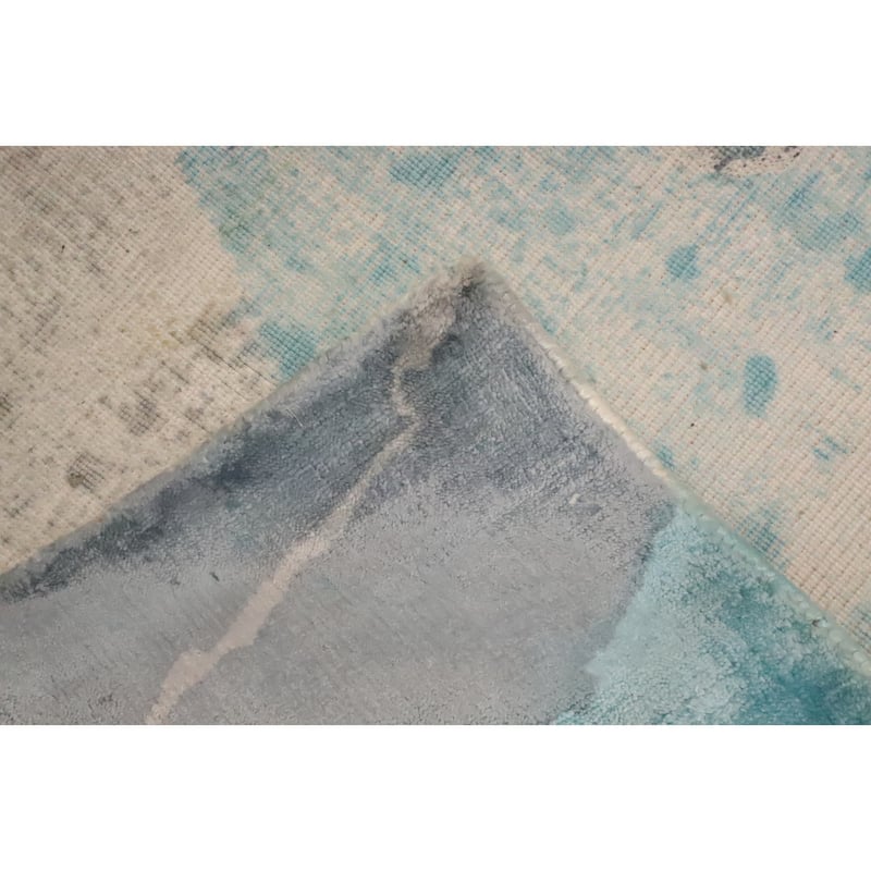 Hand Knotted Oriental Viscose Silk Carpet Modern Animal Pictorial Navy Blue & Blues Abstract Area Rug - 7' 7'' X 5' 8''