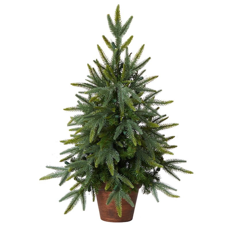 2.5ft. Artificial Christmas Tree with Planter & Clear Lights - Petite Holiday X-Mas Accent