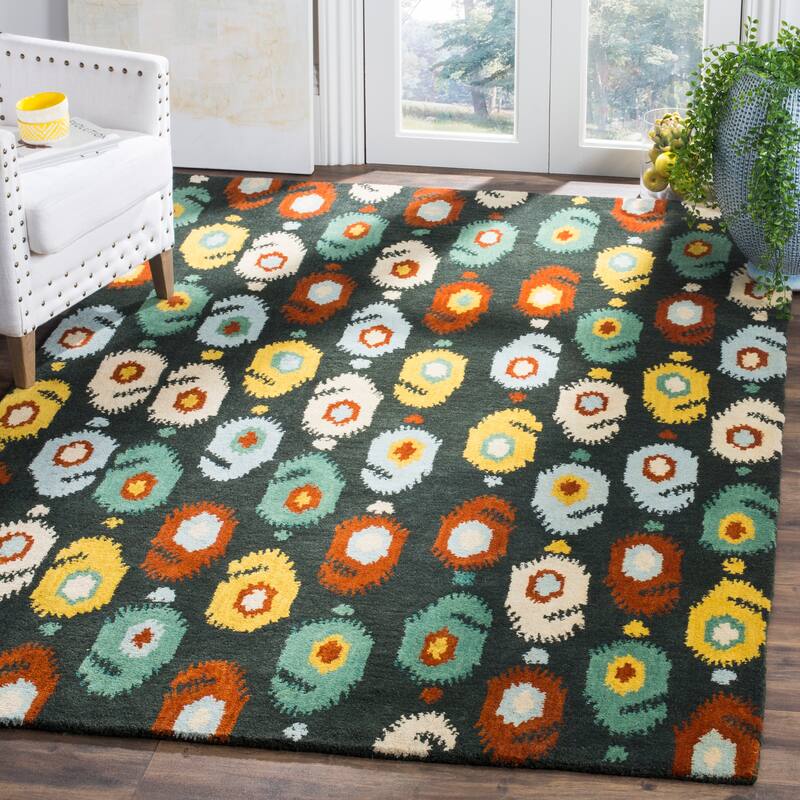 SAFAVIEH Handmade Ikat Annuska Modern Wool Rug - 8' x 10' - Charcoal/Multi