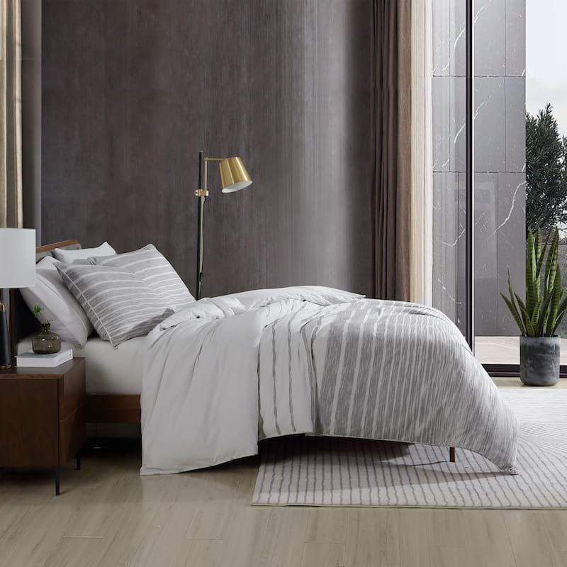 Kenneth Cole New York Abstract Stripe Cotton Grey Comforter Set