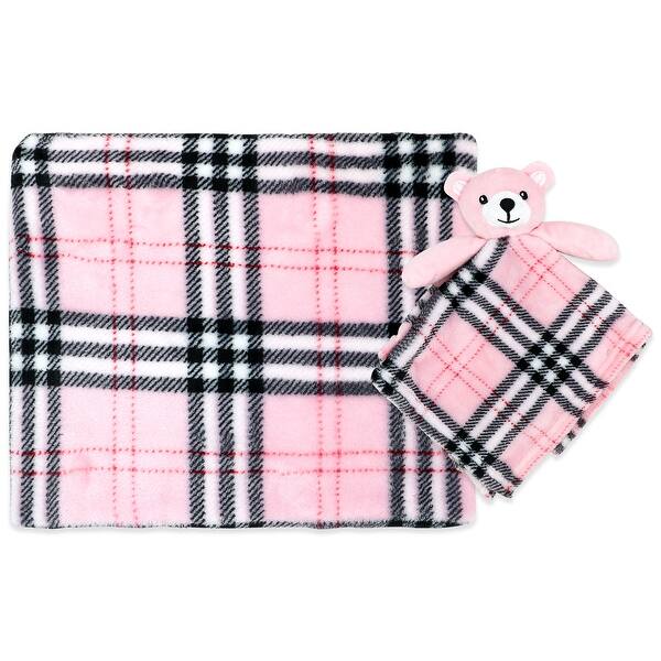 slide 2 of 5, Baby Boys and Baby Girls Plaid Plush Blanket with Nunu Lovey Toy Pink