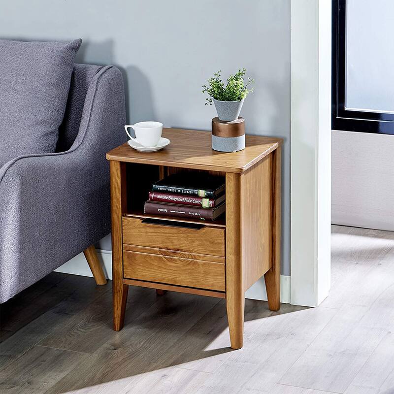 MUSEHOMEINC California Classic 1 Drawer Wooden Nightstand End Table, Honey Brown - 19.40