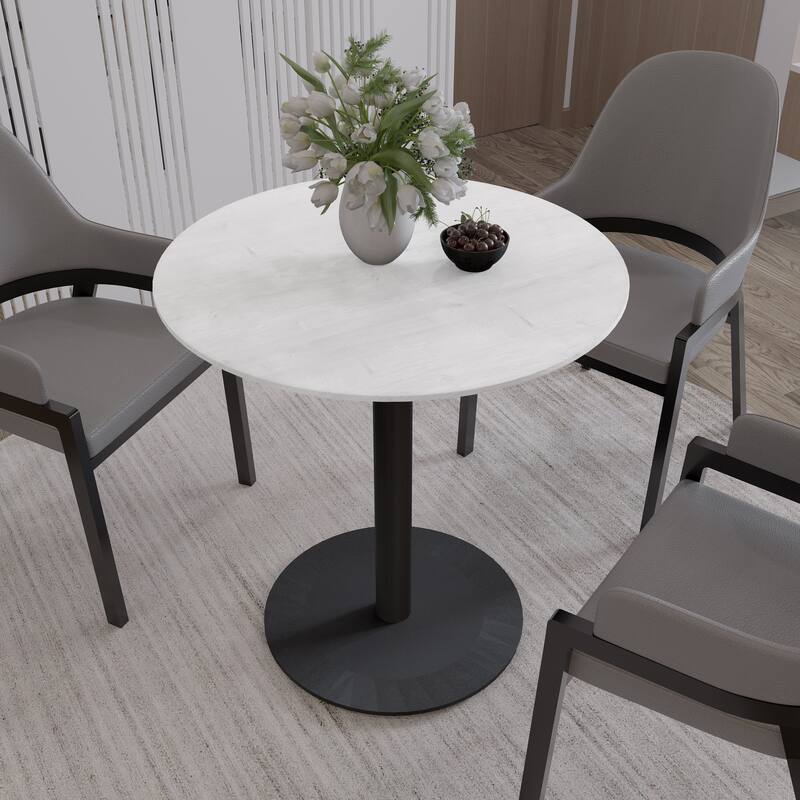 Vail Round Dining Table with 27 in. MDF Tabletop in Black Stainless Steel Round Pedestal Base with Gold Accent Kitchen Table