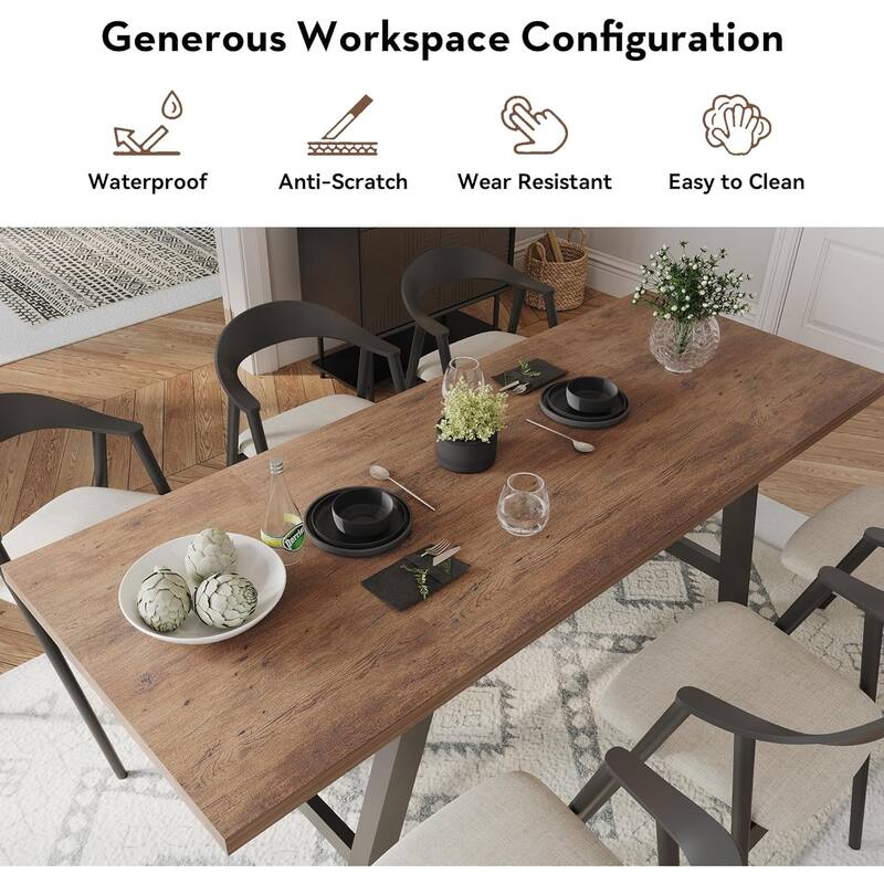 WESOME 70.8" Rectangular Rustic Wooden Dining Table with Sturdy Iron Legs - 31.5 x 70.87 x 29.53 inch