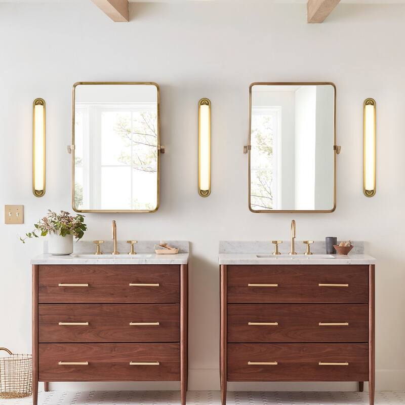 24" Modern Black/Gold LED Wall Sconce - 11W 3000K Warm Light, Linear Fixture for Bedroom & Hallway