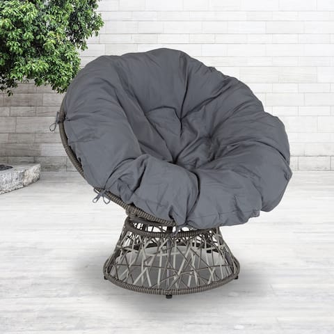 Swivel Patio Papasan Lounge Chair with Dark Gray Cushion - Accent Chair