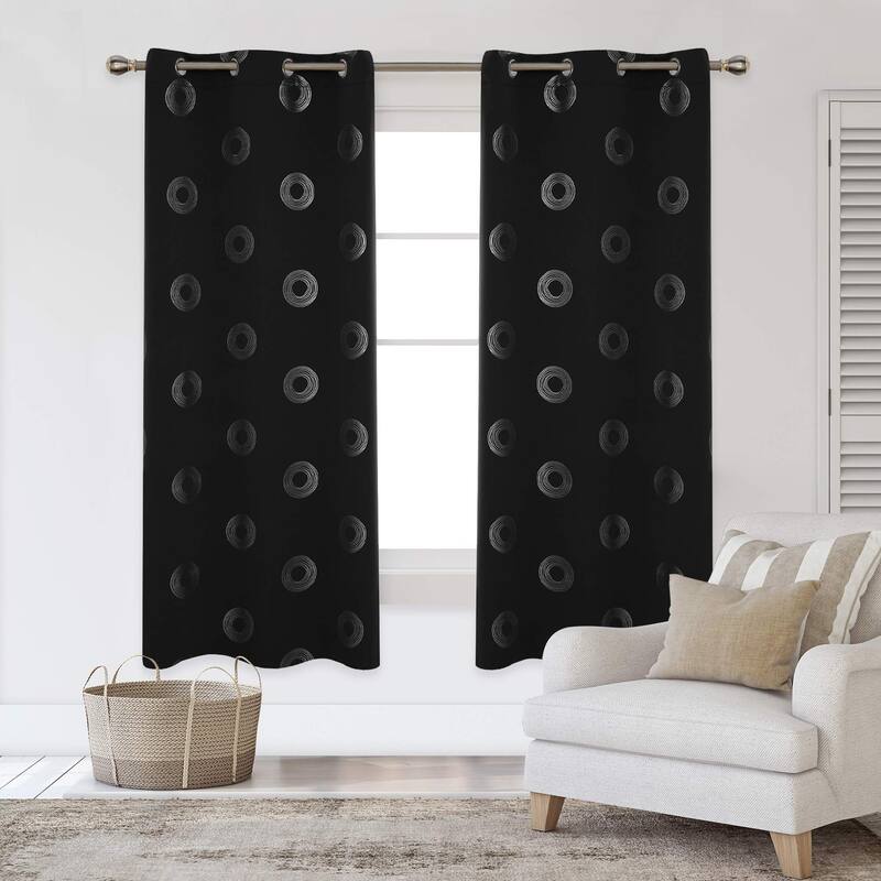 Concentric Circles Pattern Room Darkening Curtain 2 Panels - 42Wx72L-2PC - Black