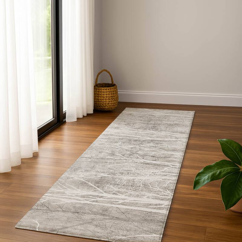 Premium Washable Super Soft Modern Forest Mayfield Rug - Silver - 2'3" x 7'6"