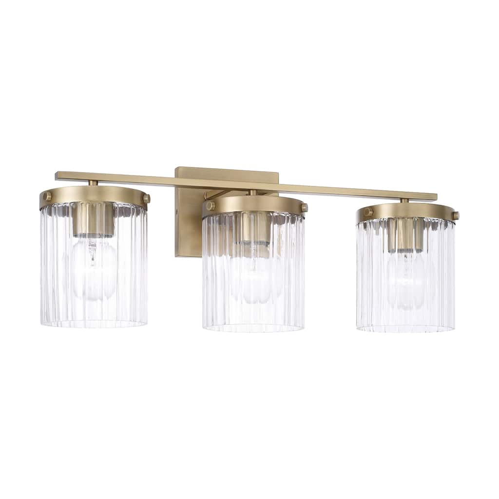 24" W x 9" H 3-Light Vanity with Clear Beveled Fluted Glass - 23.25"W x 9"H x 8"E