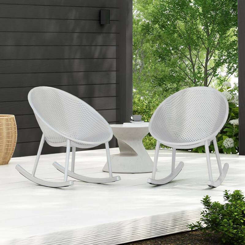 Patio Rocking Chairs | Oval Egg Shaped Lounge Rocker | All Weather Plastic | Modern Accent Side Chair for Indoor or Outdoor Use