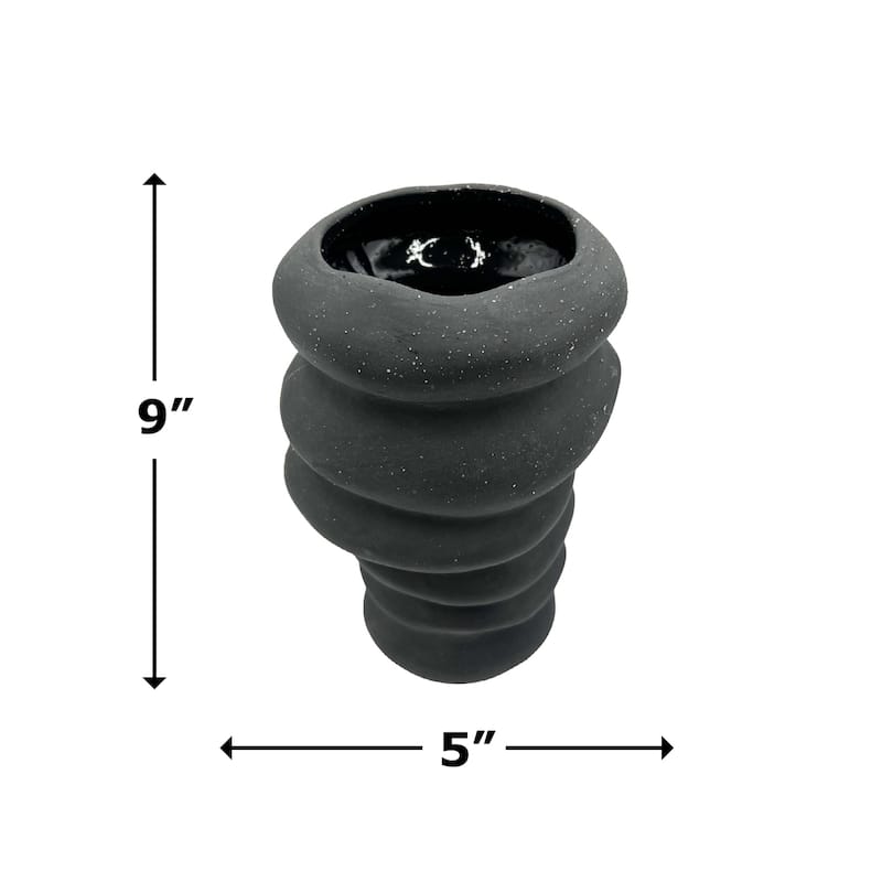 9 Inch Tall Modern Black Ceramic Vase