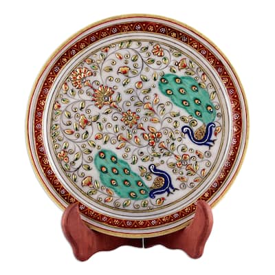 Novica Handmade Peacock Creation Marble Decorative Plate