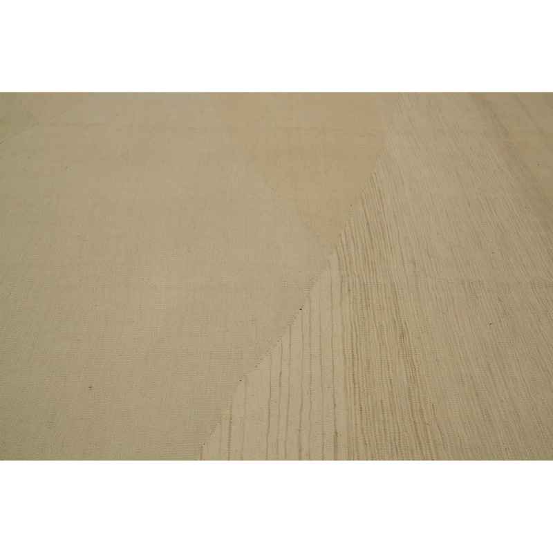 Hand Woven Oriental 100% Wool Carpet Southwestern Modern Beige & Ivories Kilim Area Rug - 13' 0'' X 9' 6''