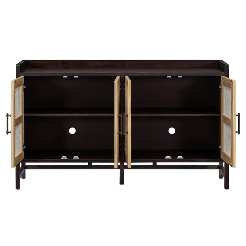 Wood Sideboard with Cane-Inlaid Doors and Adjustable Shelves, Ideal for Farmhouse or Coastal Decor