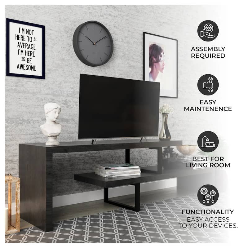Orford Minimalist Modern MDF Wooden Shelves TV Console Entertainment Stand with Iron Legs Low Maintenance